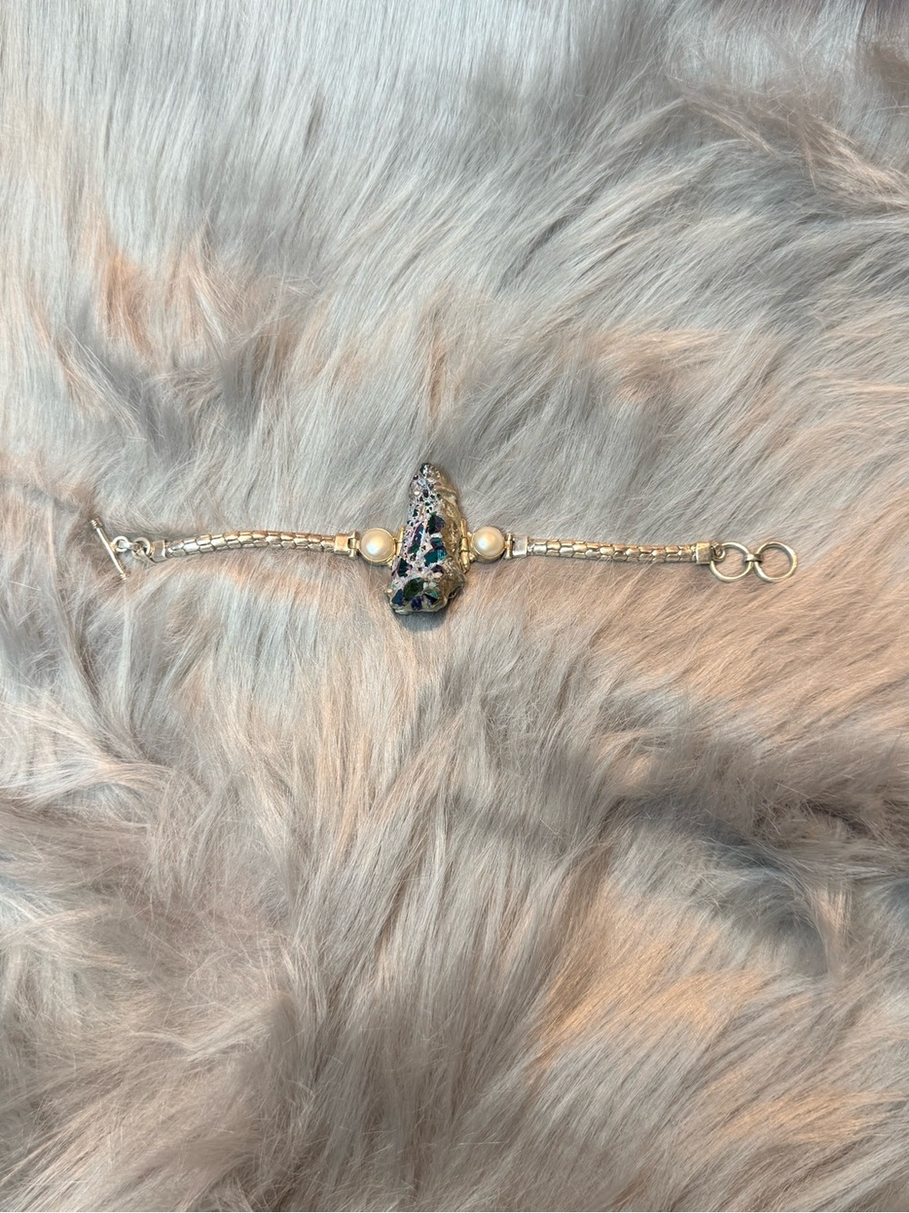 Rare Vintage Aura Quartz Silver Bracelet with Pearls Accent